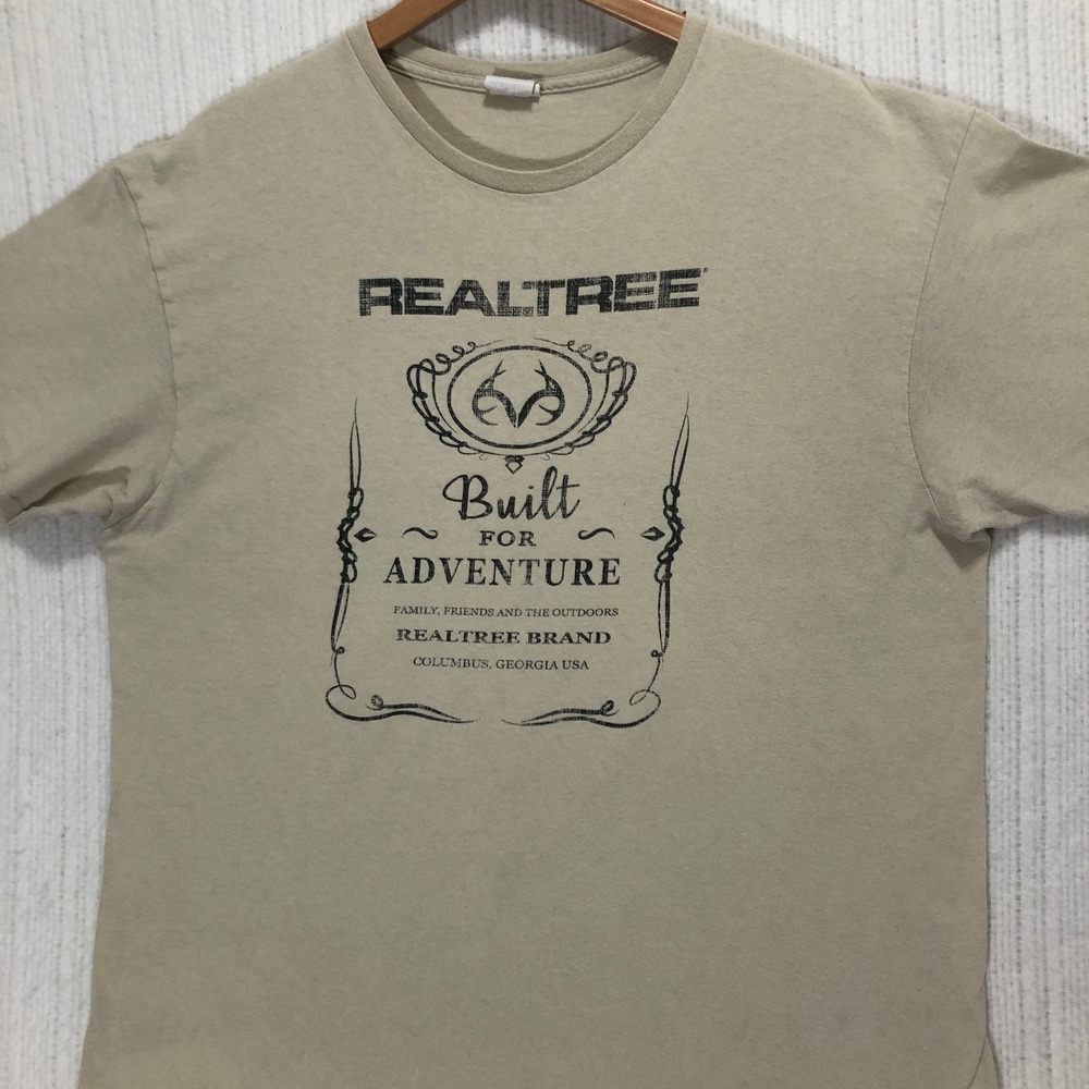 Realtree Graphic T-Shirt Built For Adventure Outdoors Tan Tee Size XL